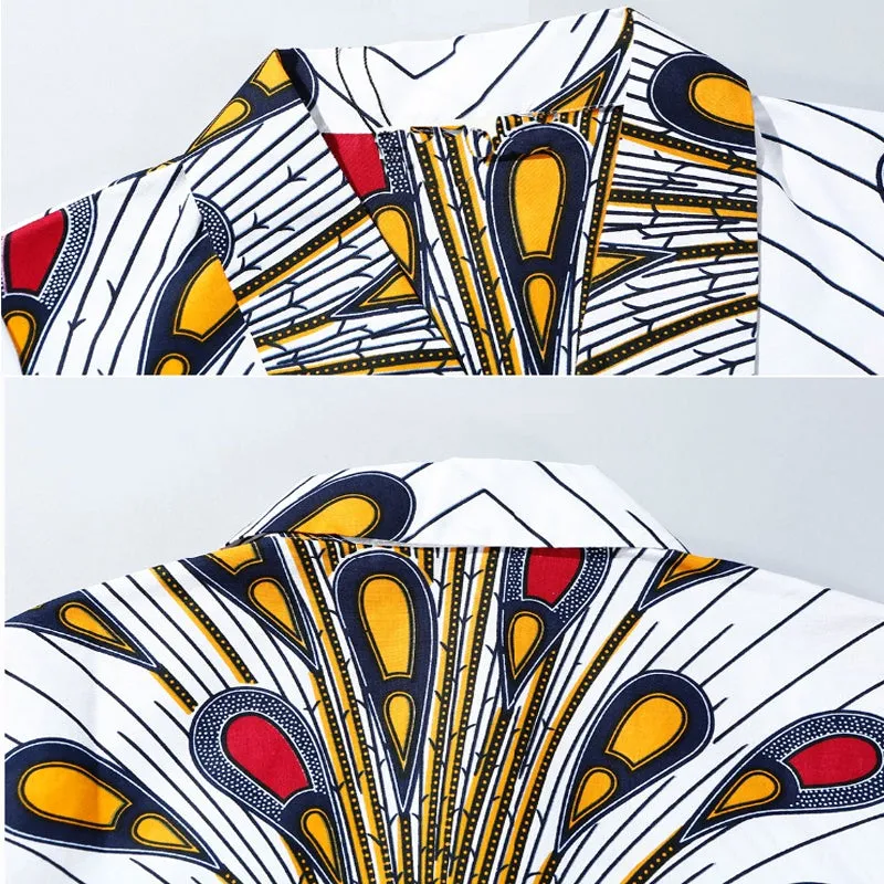 African Kitenge Wax Print Ankara Retro Inspired Wrap Short Sleeve Dress