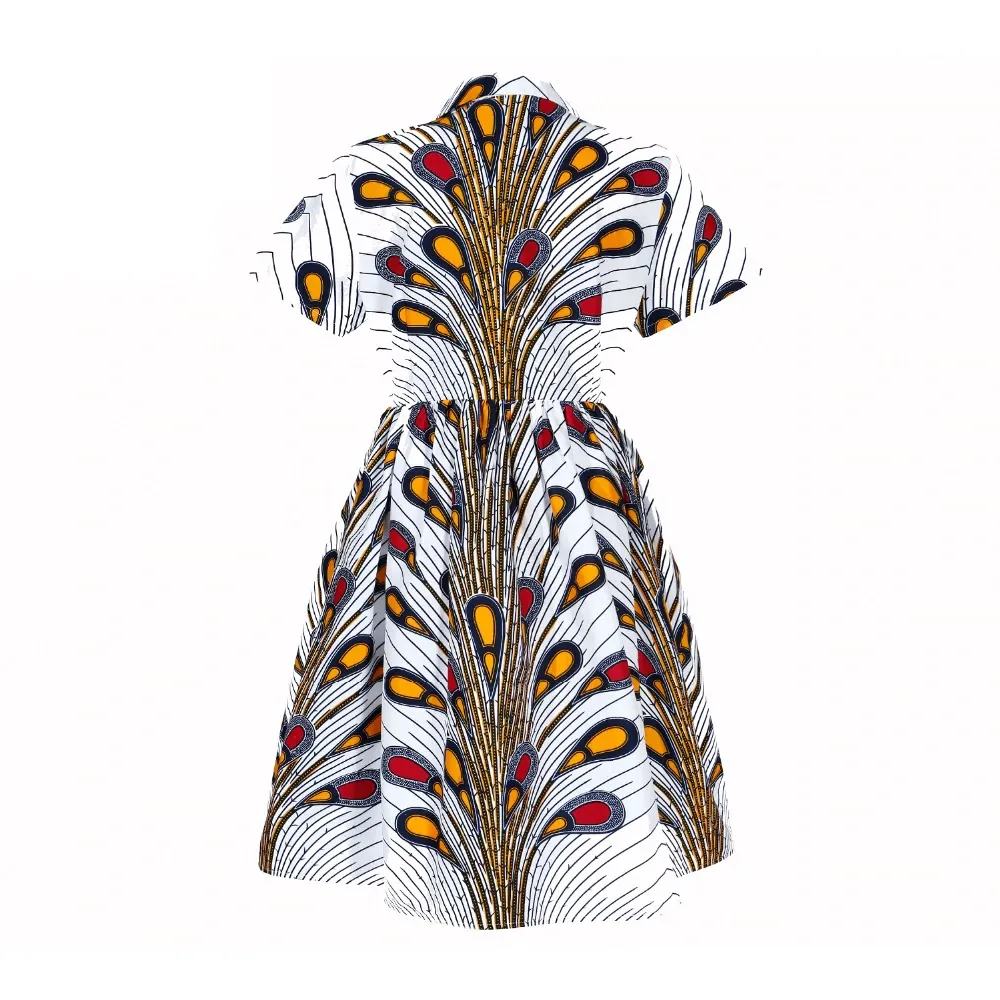 African Kitenge Wax Print Ankara Retro Inspired Wrap Short Sleeve Dress