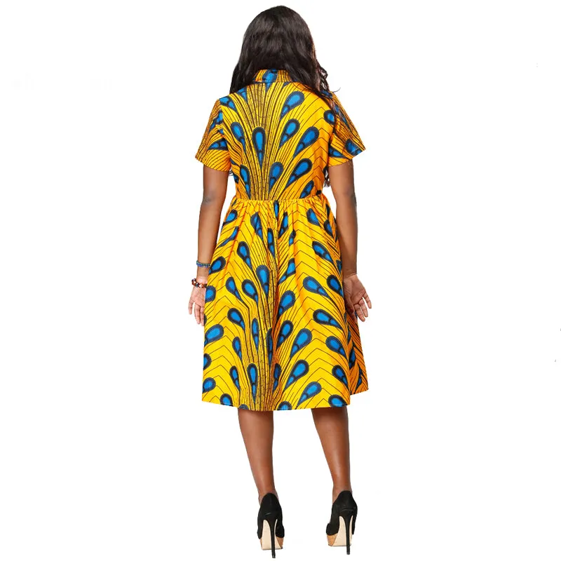 African Kitenge Wax Print Ankara Retro Inspired Wrap Short Sleeve Dress