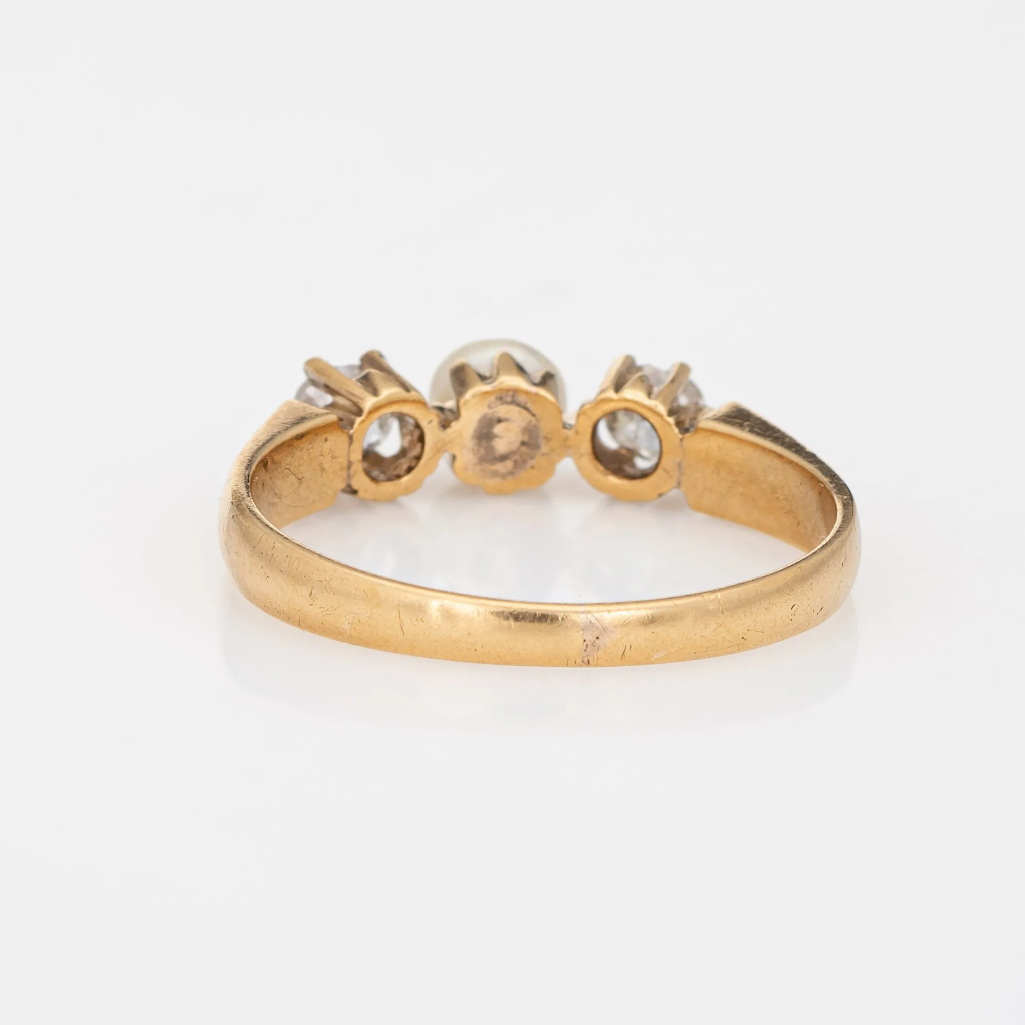 Antique Victorian Diamond Pearl Ring 14k Yellow Gold 3 Stone Vintage Sz 7.25
