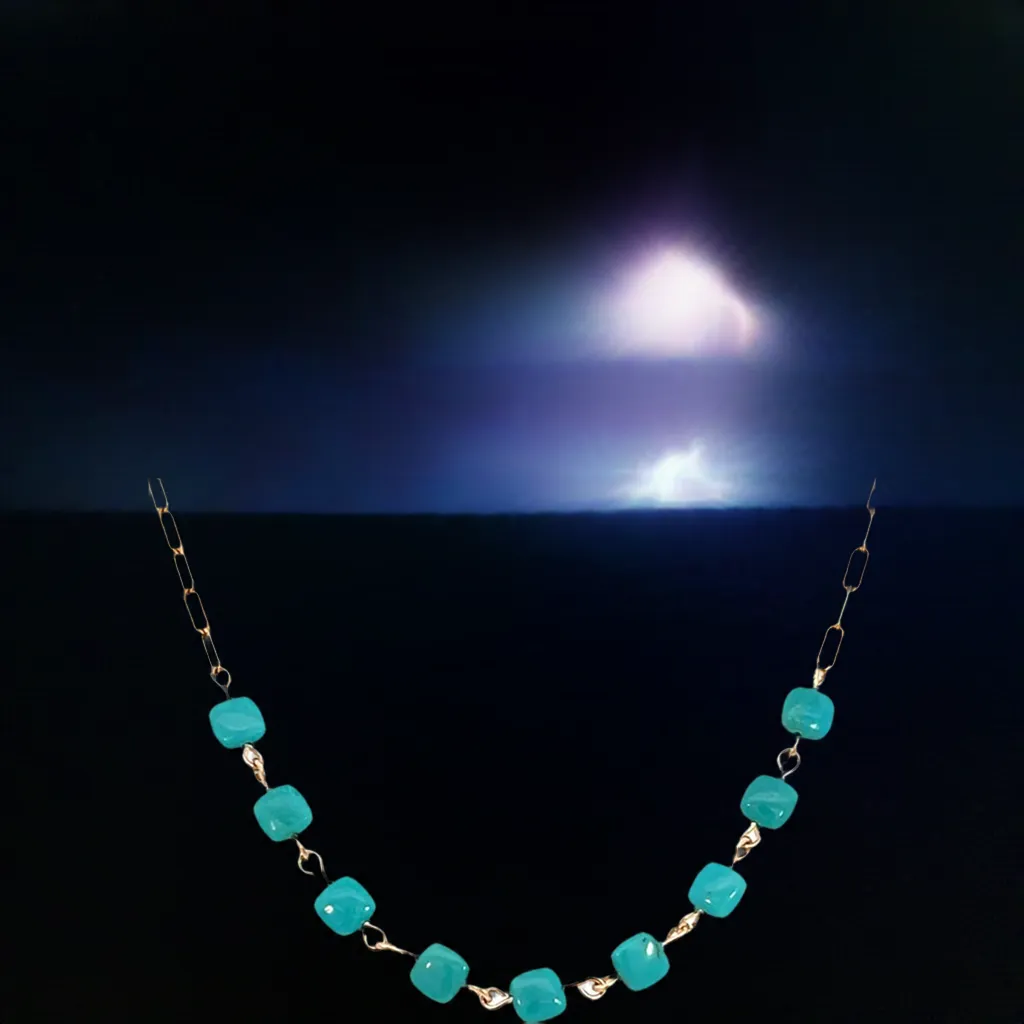 Arizona Blue Turquoise Necklace on Paperclip 14k GF Gold