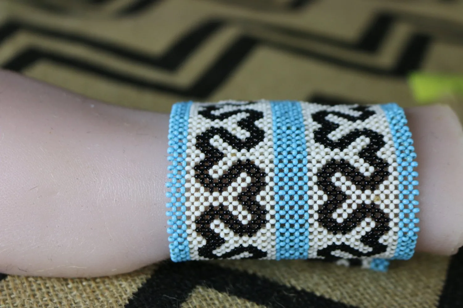 Art# K105 3.5  inch  Original Kayapo Traditional Peyote stitch Beaded Bracelet from Brazil.