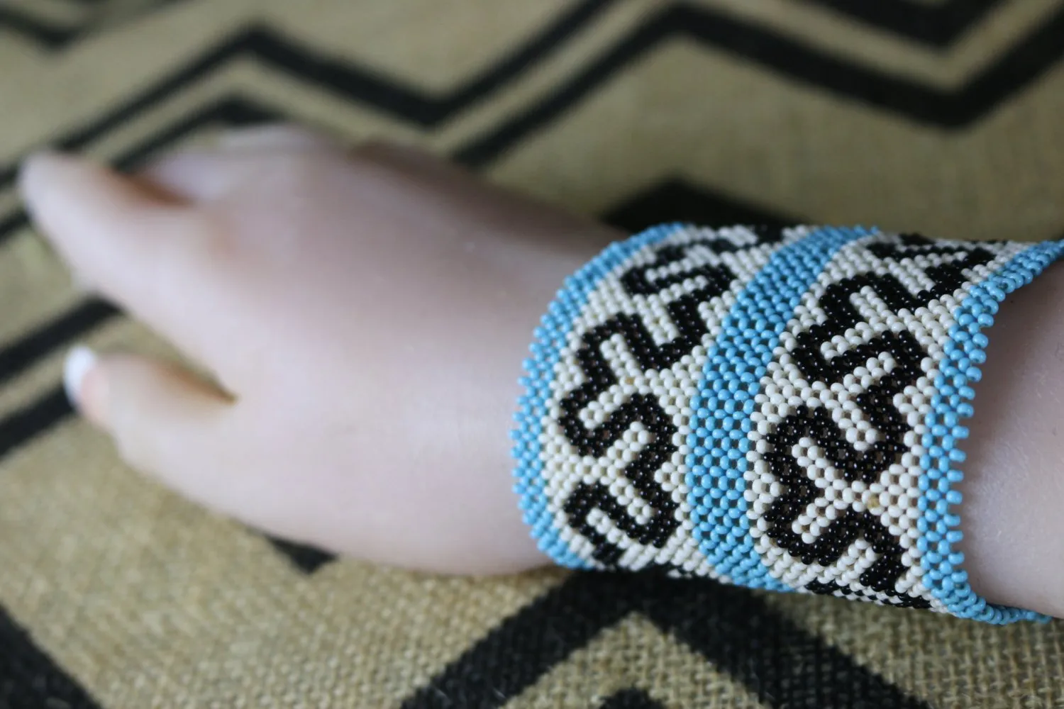 Art# K105 3.5  inch  Original Kayapo Traditional Peyote stitch Beaded Bracelet from Brazil.