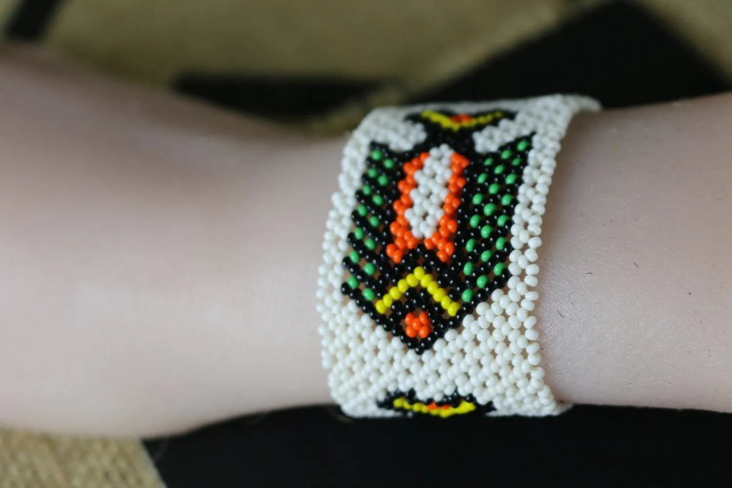 Art# K153  3  inch Original Kayapo Traditional Peyote stitch Beaded Bracelet from Brazil.