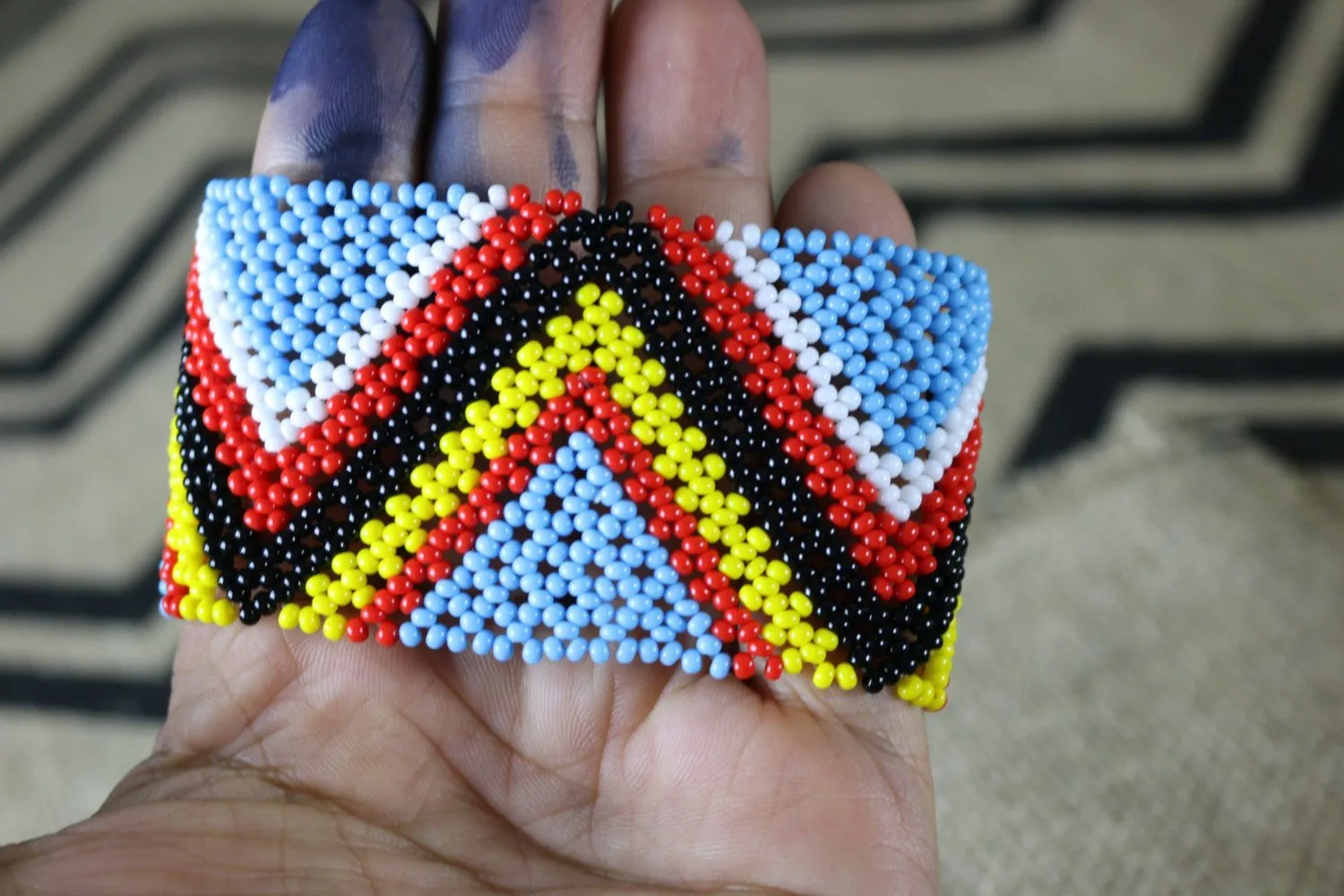Art# K158 3.5  inch Original Kayapo Traditional Peyote stitch Beaded Bracelet from Brazil.