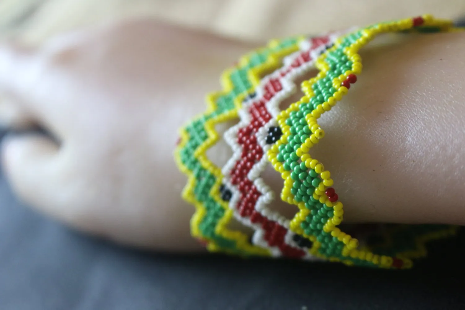 Art# K18  3  inch. Original Kayapo Traditional Peyote stitch Beaded Bracelet from Brazil.