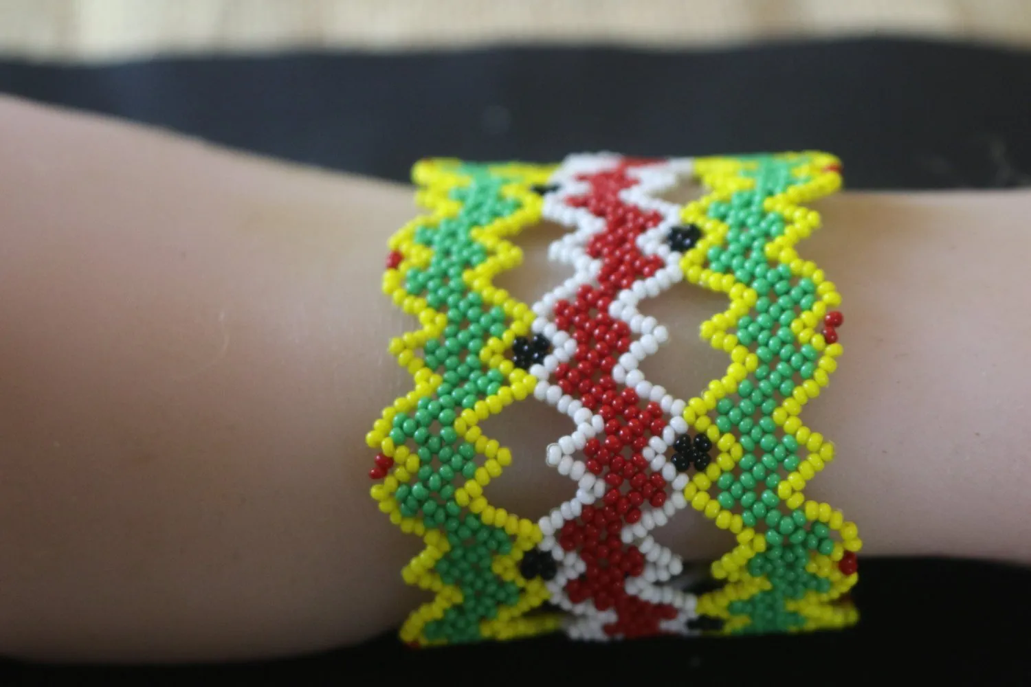 Art# K18  3  inch. Original Kayapo Traditional Peyote stitch Beaded Bracelet from Brazil.