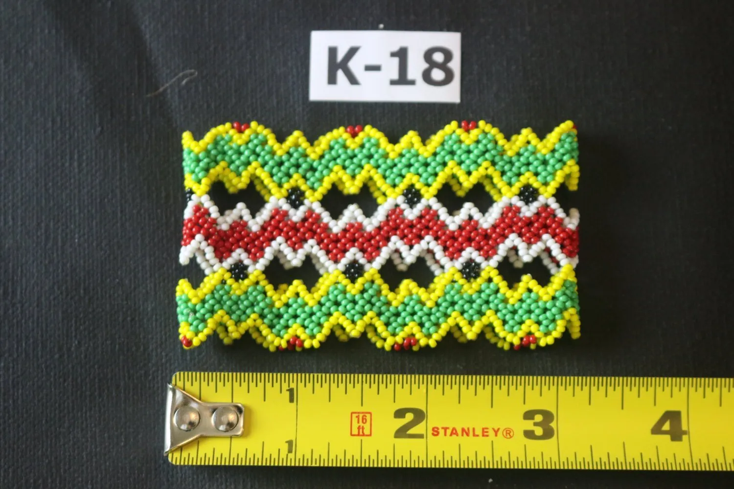 Art# K18  3  inch. Original Kayapo Traditional Peyote stitch Beaded Bracelet from Brazil.