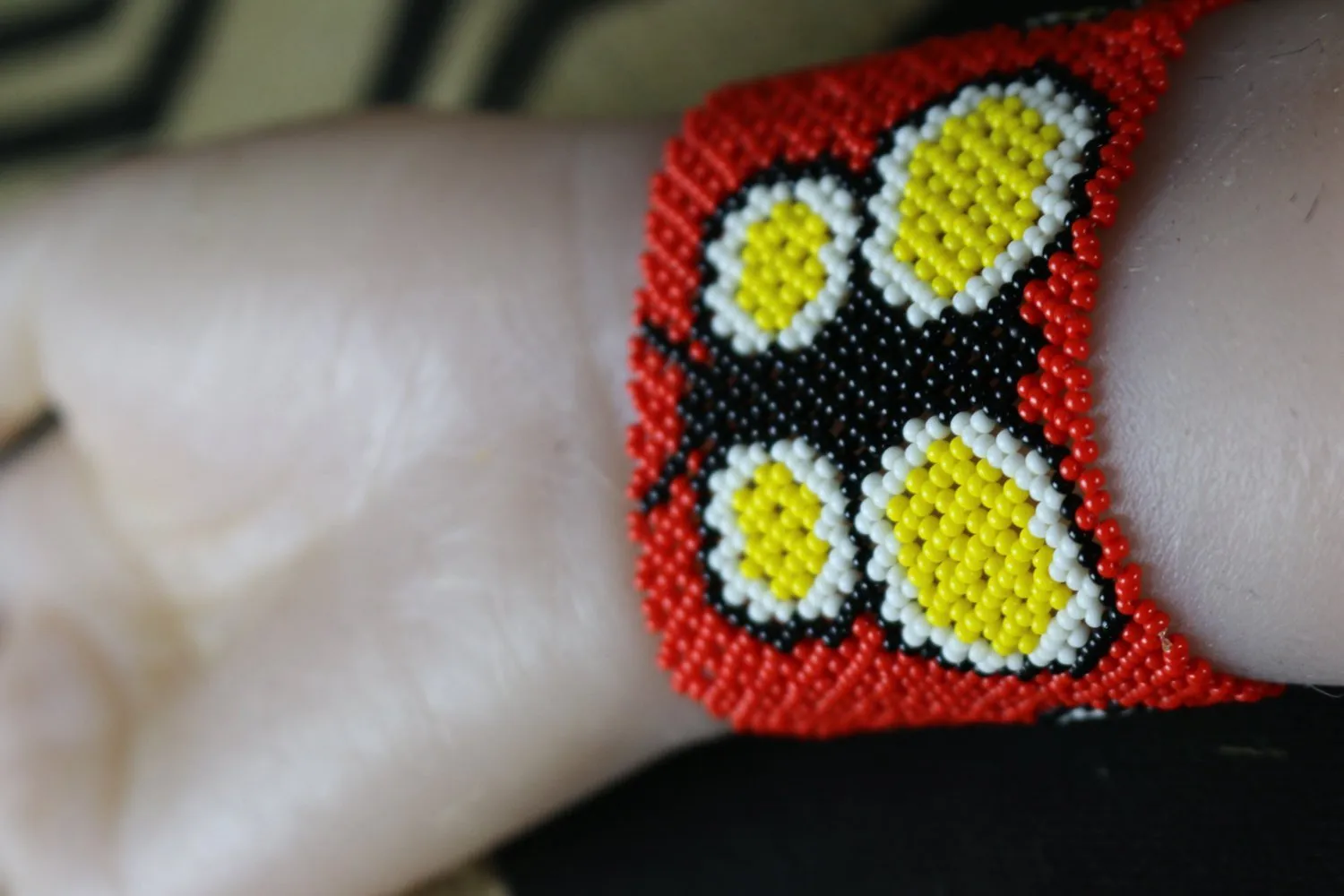 Art# K186  3  inch. Original Kayapo Traditional Peyote stitch Beaded Bracelet from Brazil.