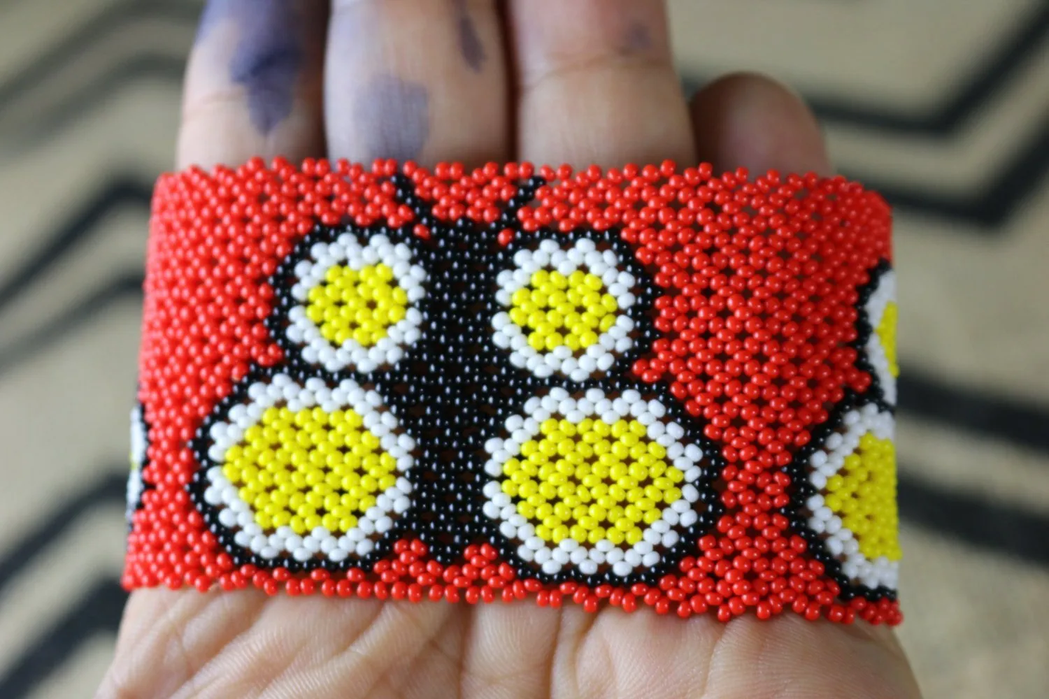 Art# K186  3  inch. Original Kayapo Traditional Peyote stitch Beaded Bracelet from Brazil.