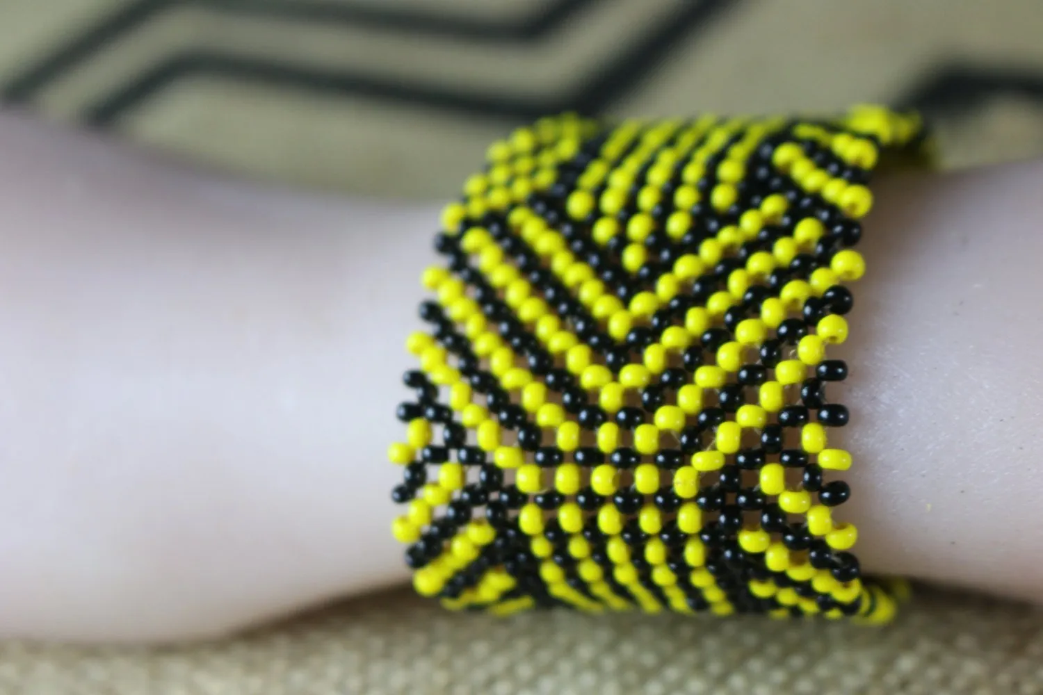 Art# K198  3  inch. Original Kayapo Traditional Peyote stitch Beaded Bracelet from Brazil.