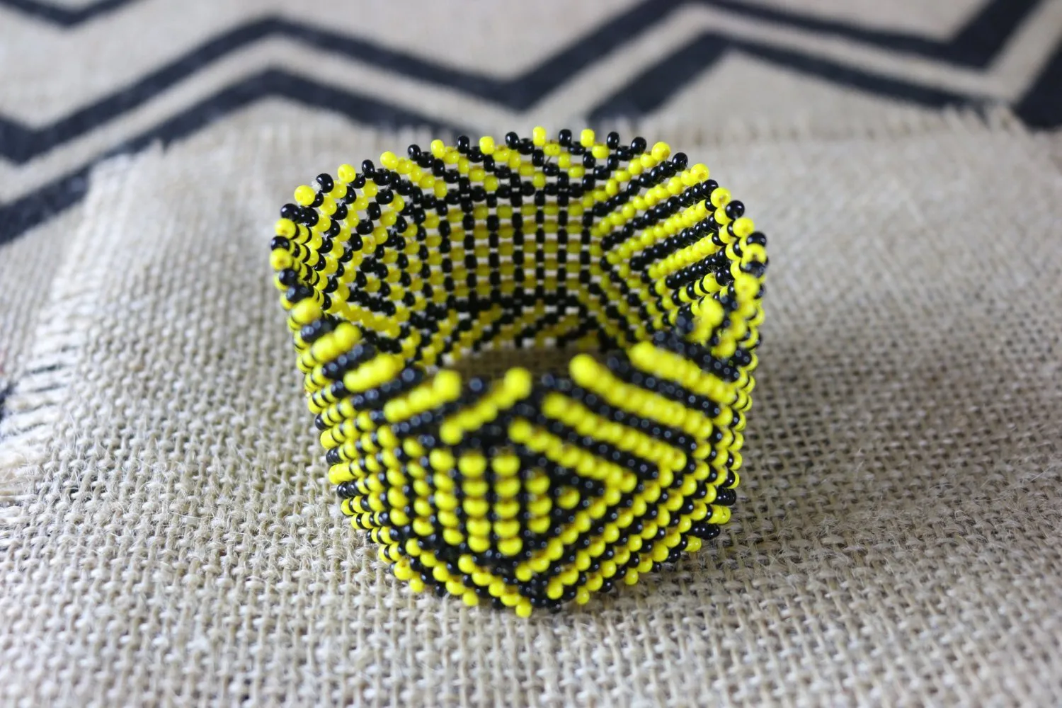 Art# K198  3  inch. Original Kayapo Traditional Peyote stitch Beaded Bracelet from Brazil.