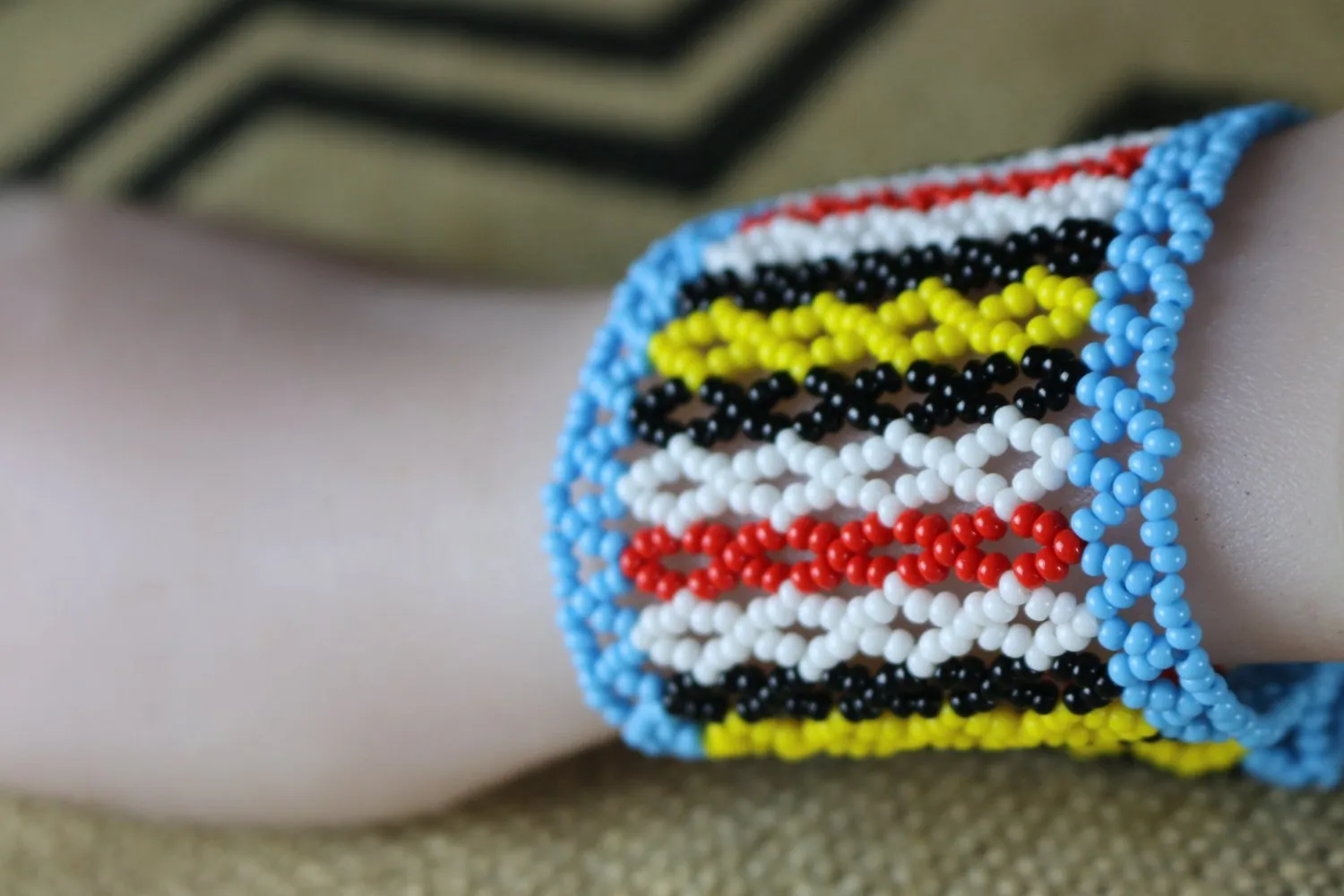 Art# K199  4  inch. Original Kayapo Traditional Peyote stitch Beaded Bracelet from Brazil.