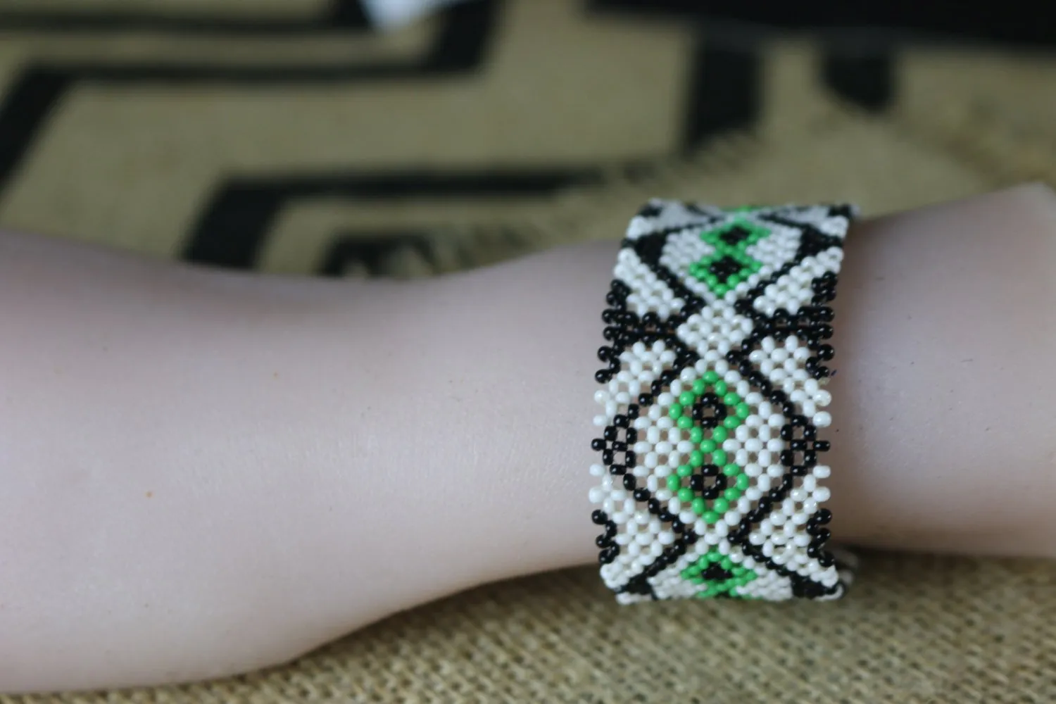 Art# K202  3 inch. Original Kayapo Traditional Peyote stitch Beaded Bracelet from Brazil.