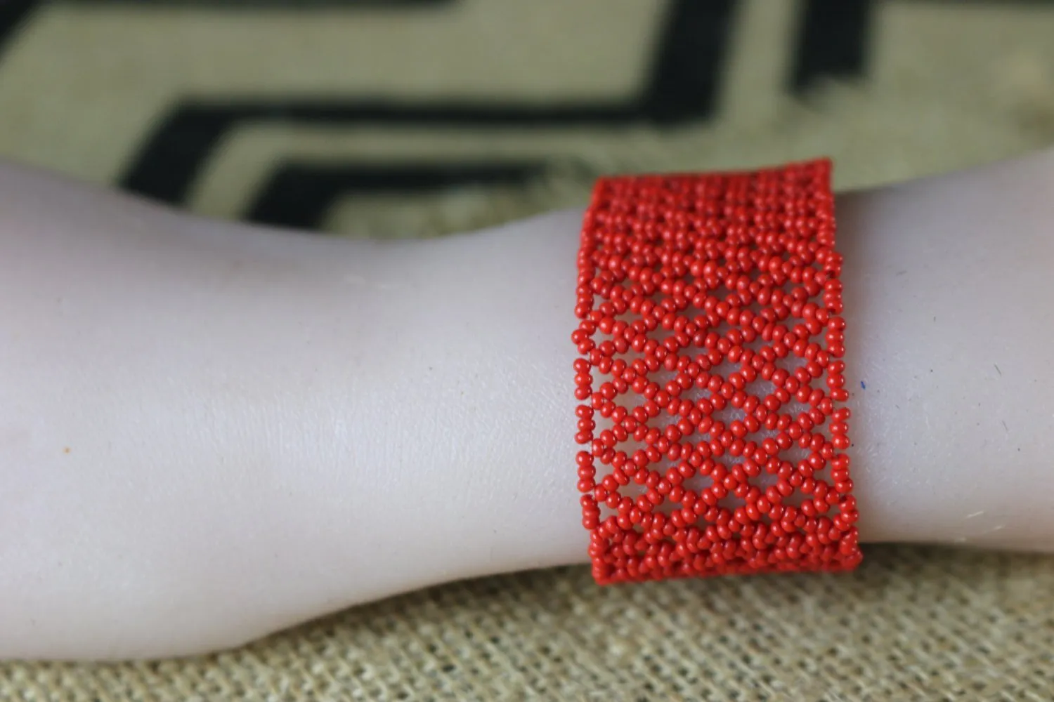 Art# K207  3  inch. Original Kayapo Traditional Peyote stitch Beaded Bracelet from Brazil.