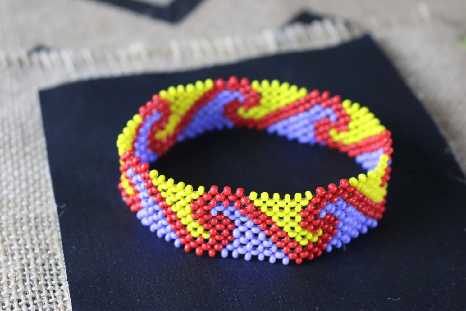 Art# K211  4  inch. Original Kayapo Traditional Peyote stitch Beaded Bracelet from Brazil.