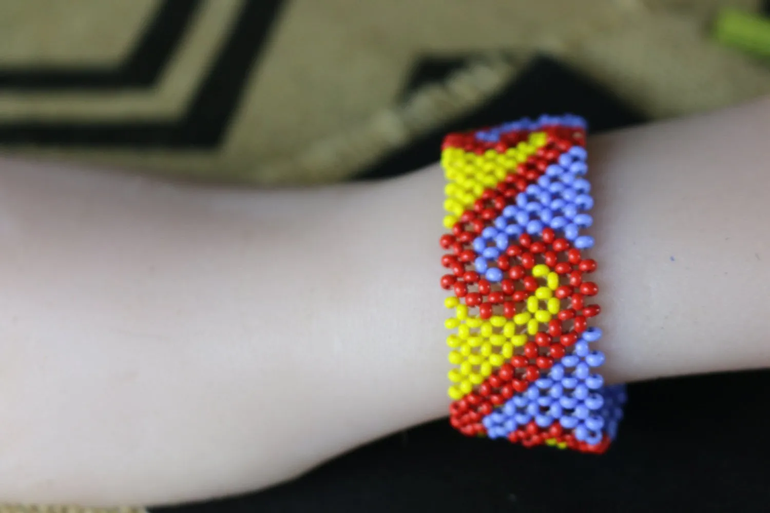 Art# K211  4  inch. Original Kayapo Traditional Peyote stitch Beaded Bracelet from Brazil.