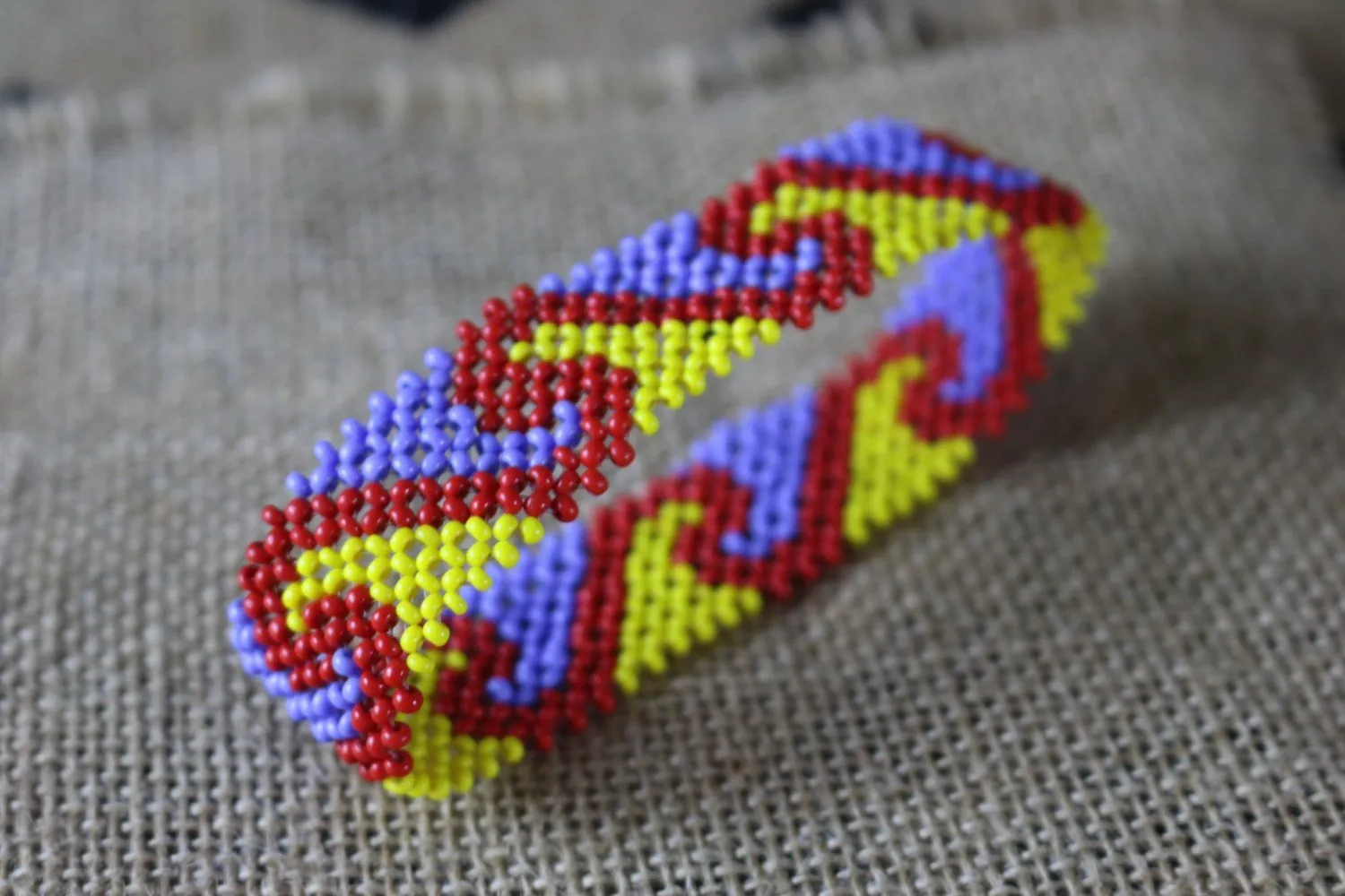Art# K211  4  inch. Original Kayapo Traditional Peyote stitch Beaded Bracelet from Brazil.