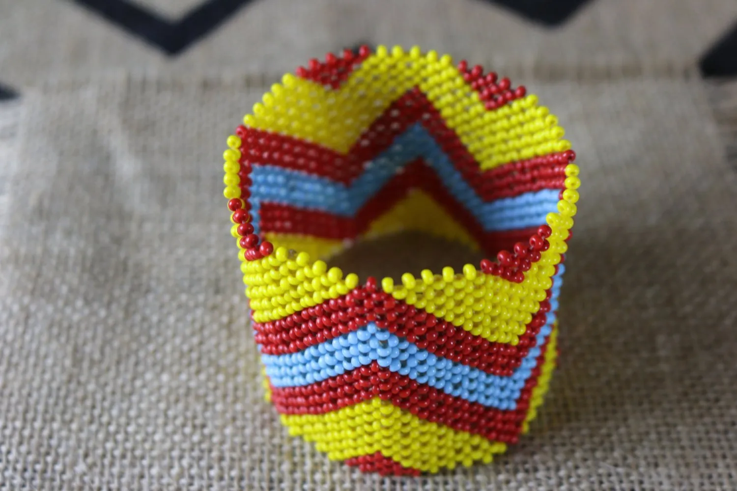 Art# K212  3.5  inch. Original Kayapo Traditional Peyote stitch Beaded Bracelet from Brazil.