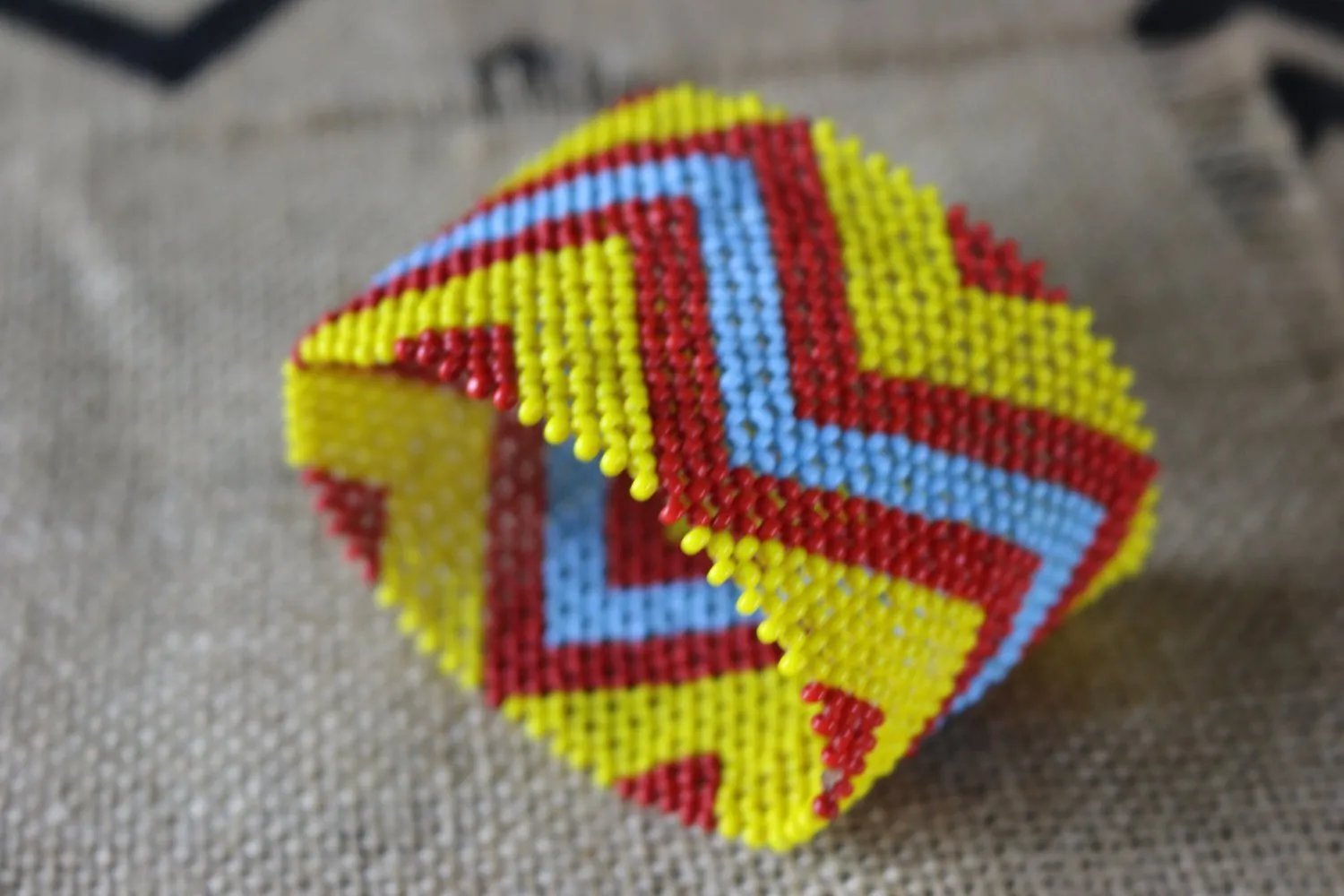 Art# K212  3.5  inch. Original Kayapo Traditional Peyote stitch Beaded Bracelet from Brazil.