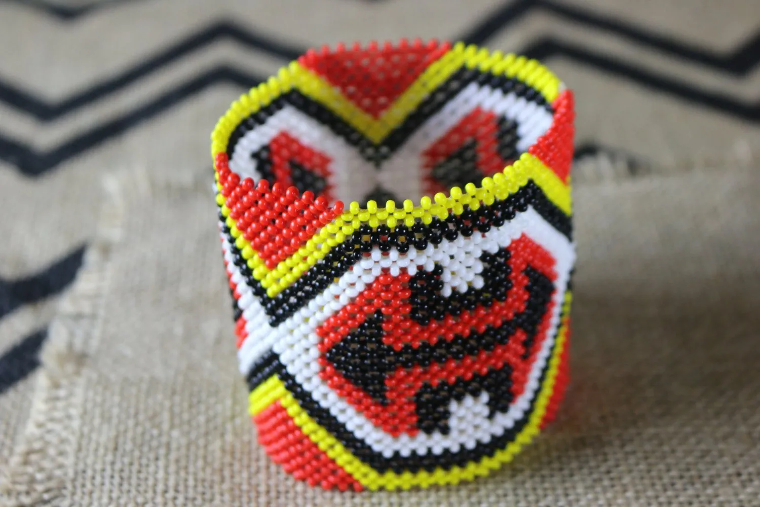 Art# K223  4  inch. Original Kayapo Traditional Peyote stitch Beaded Bracelet from Brazil.