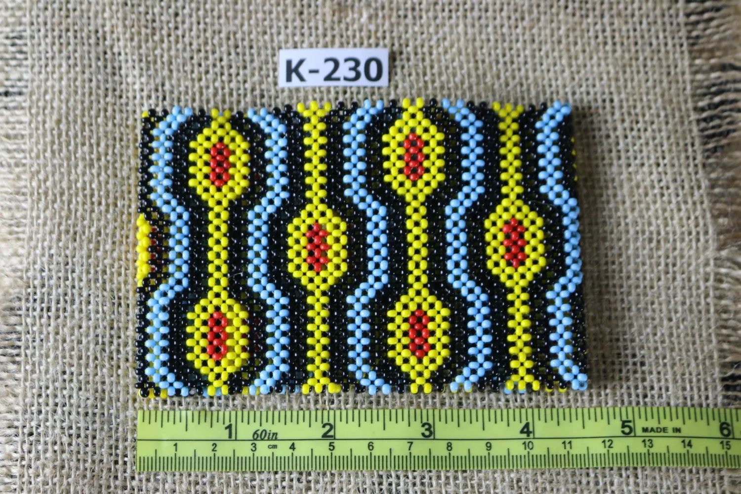 Art# K230  4.5 inch. Original Kayapo Traditional Peyote stitch Beaded Bracelet from Brazil.