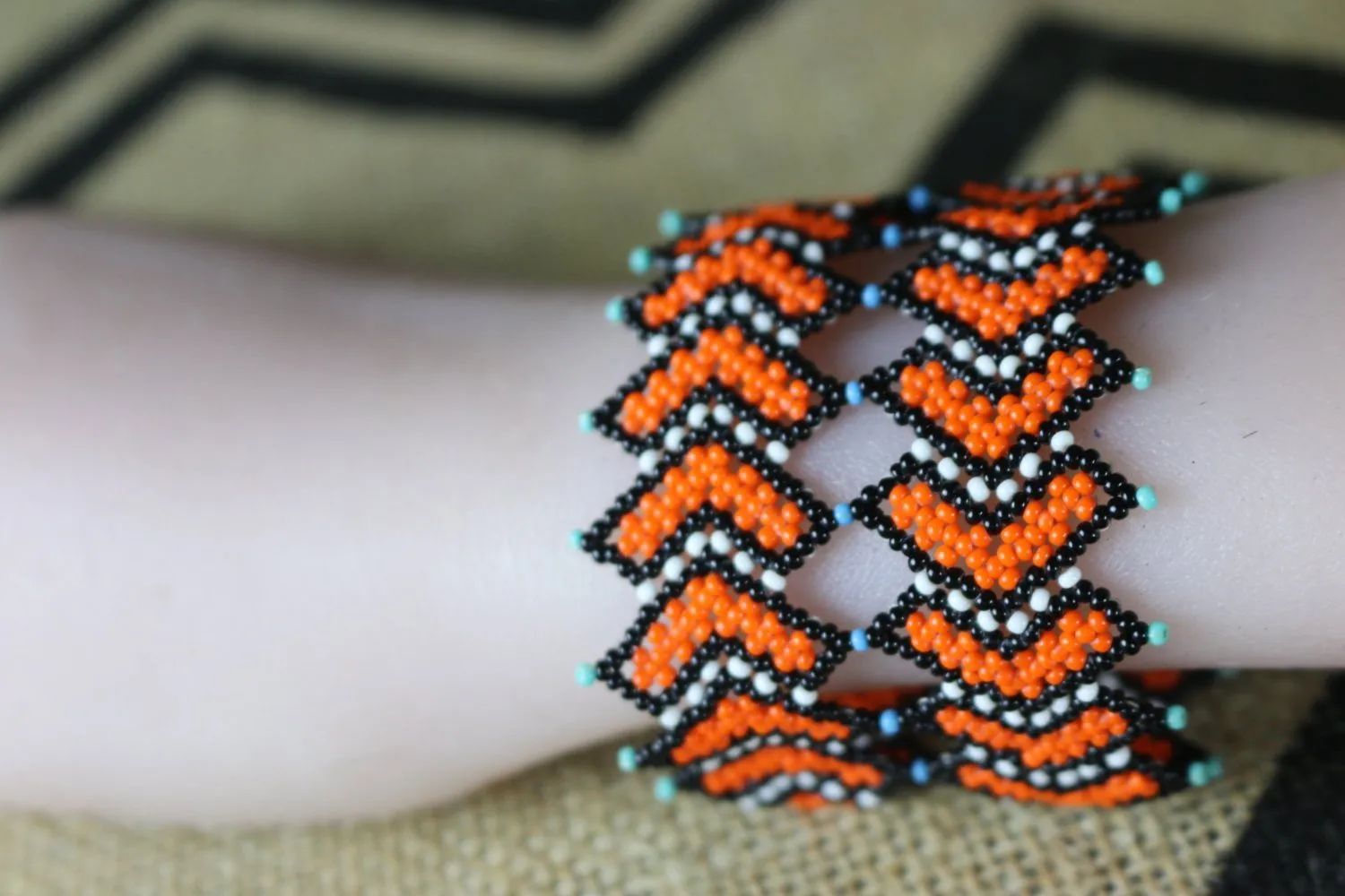 Art# K234  3  inch. Original Kayapo Traditional Peyote stitch Beaded Bracelet from Brazil.