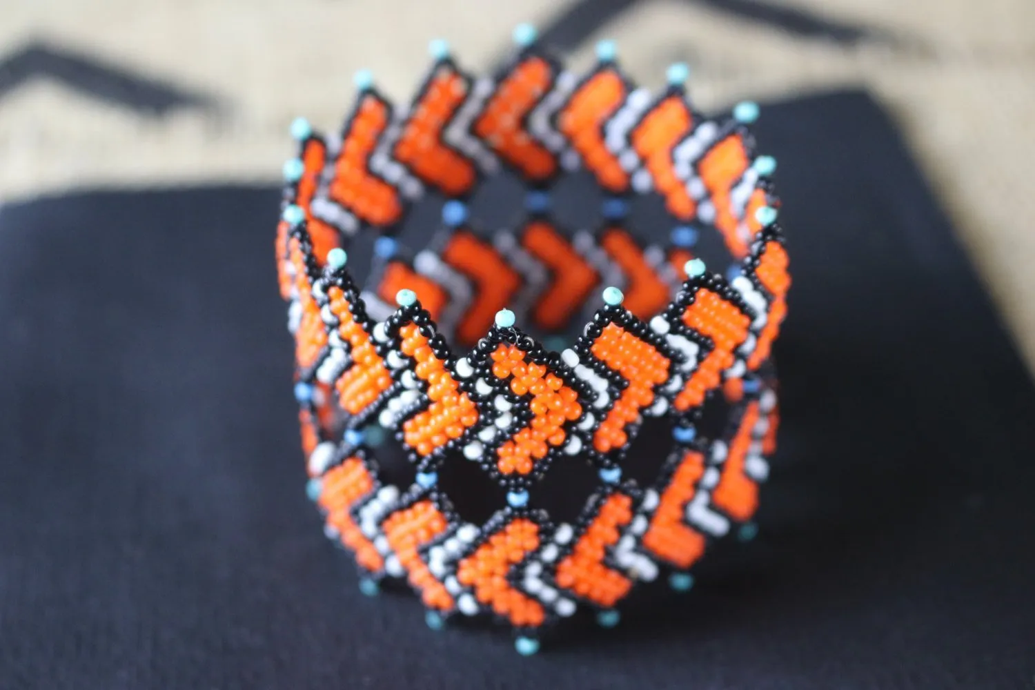 Art# K234  3  inch. Original Kayapo Traditional Peyote stitch Beaded Bracelet from Brazil.