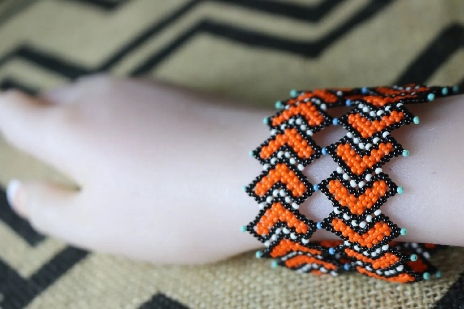 Art# K234  3  inch. Original Kayapo Traditional Peyote stitch Beaded Bracelet from Brazil.