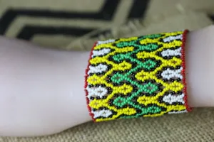 Art# K240  3  inch. Original Kayapo Traditional Peyote stitch Beaded Bracelet from Brazil.