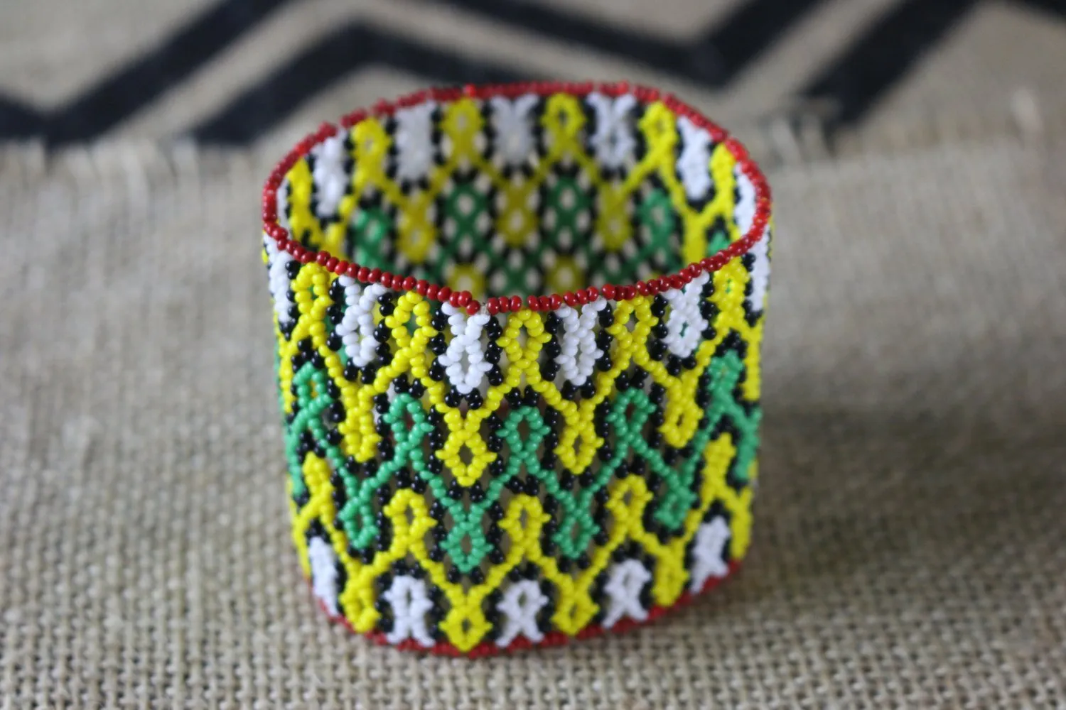 Art# K240  3  inch. Original Kayapo Traditional Peyote stitch Beaded Bracelet from Brazil.