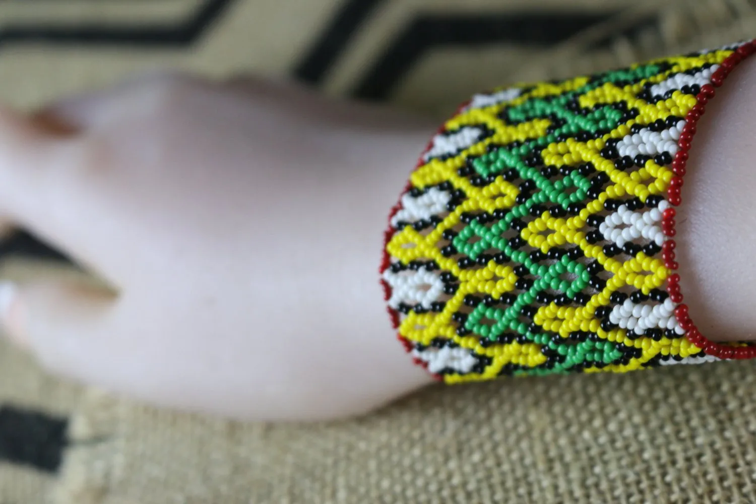 Art# K240  3  inch. Original Kayapo Traditional Peyote stitch Beaded Bracelet from Brazil.