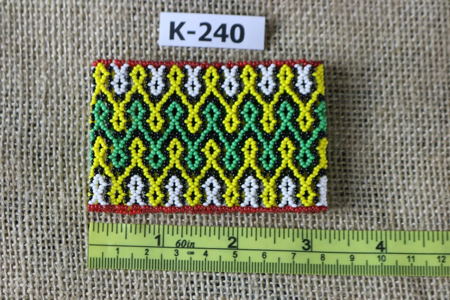 Art# K240  3  inch. Original Kayapo Traditional Peyote stitch Beaded Bracelet from Brazil.