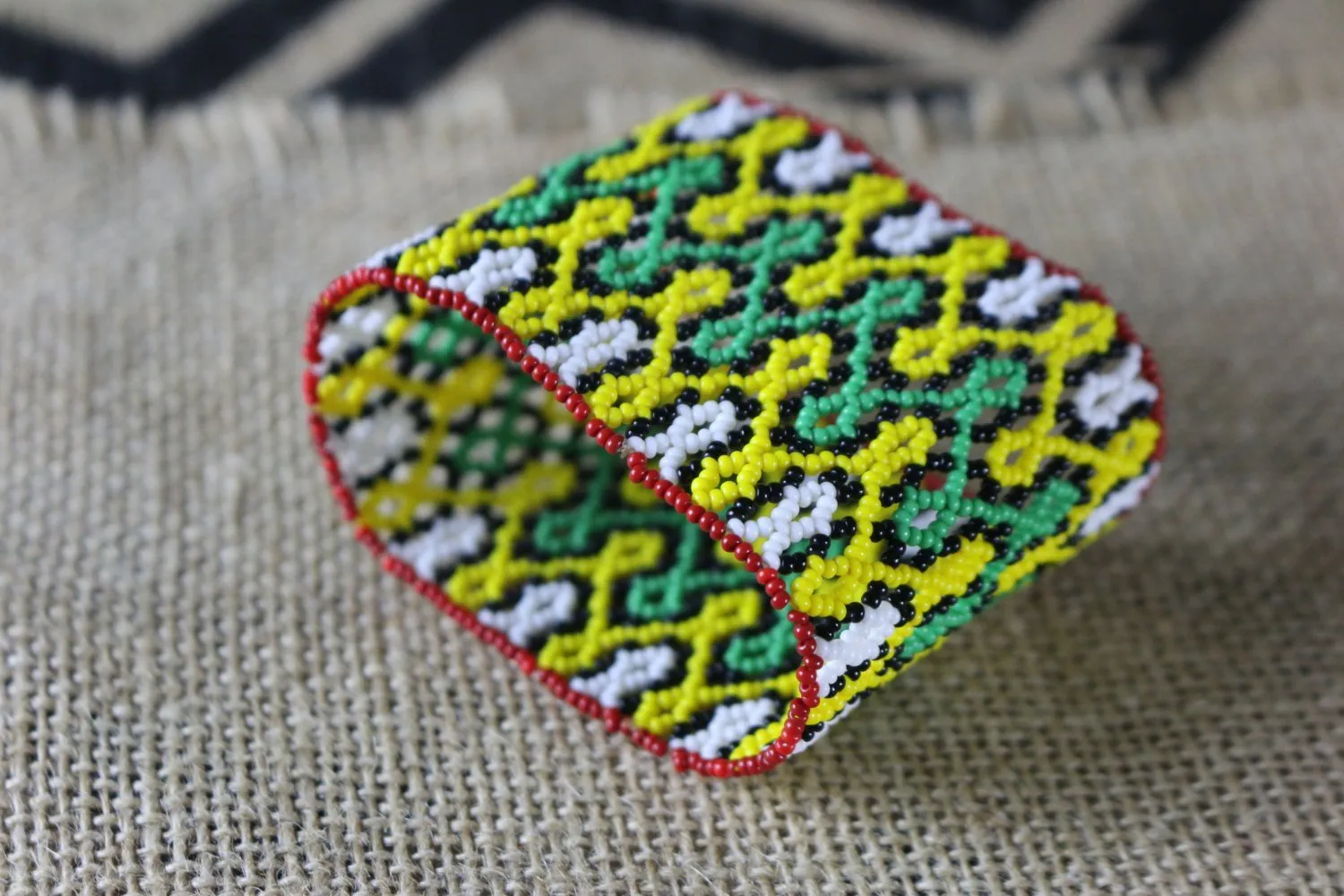 Art# K240  3  inch. Original Kayapo Traditional Peyote stitch Beaded Bracelet from Brazil.