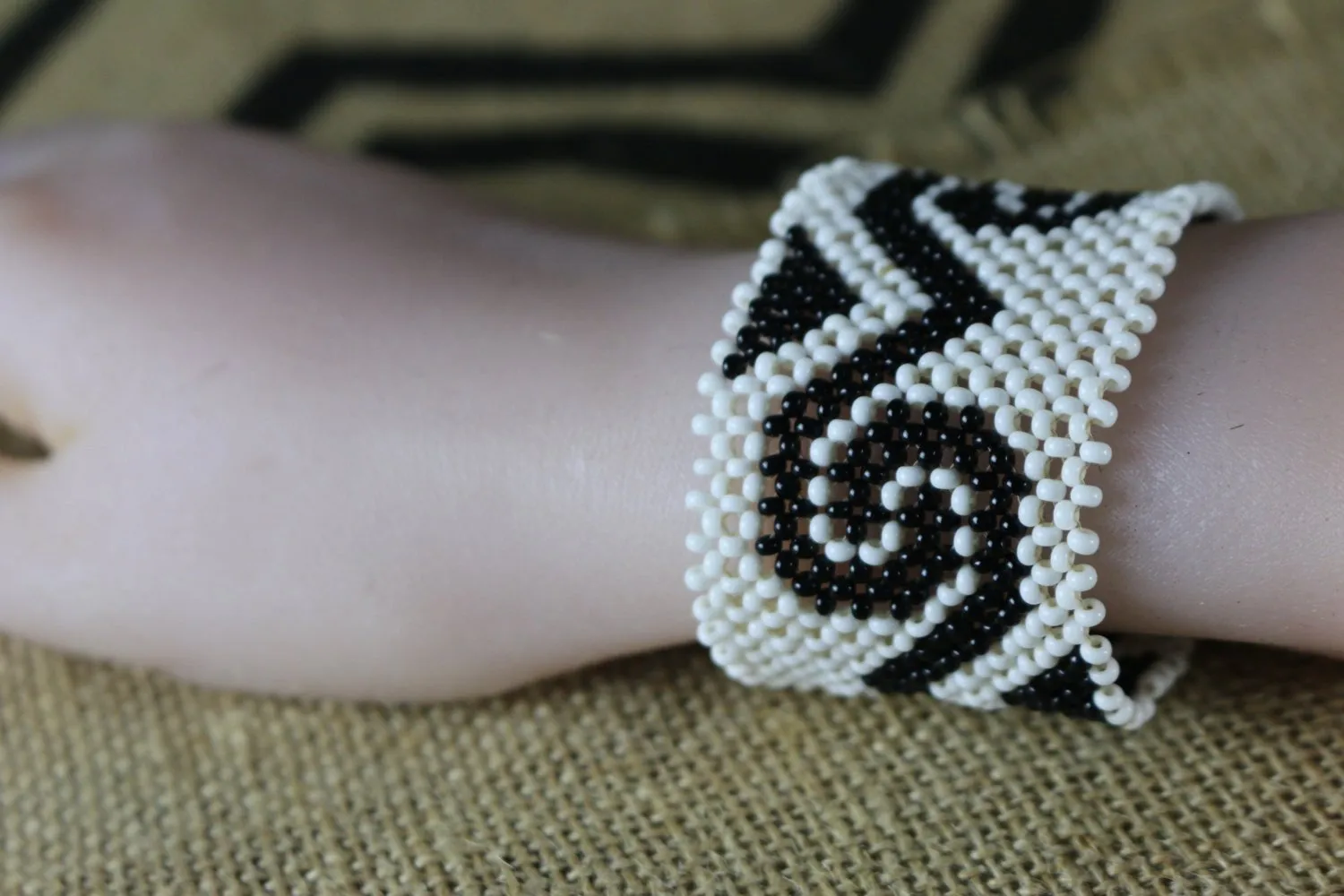 Art# K242  3  inch. Original Kayapo Traditional Peyote stitch Beaded Bracelet from Brazil.