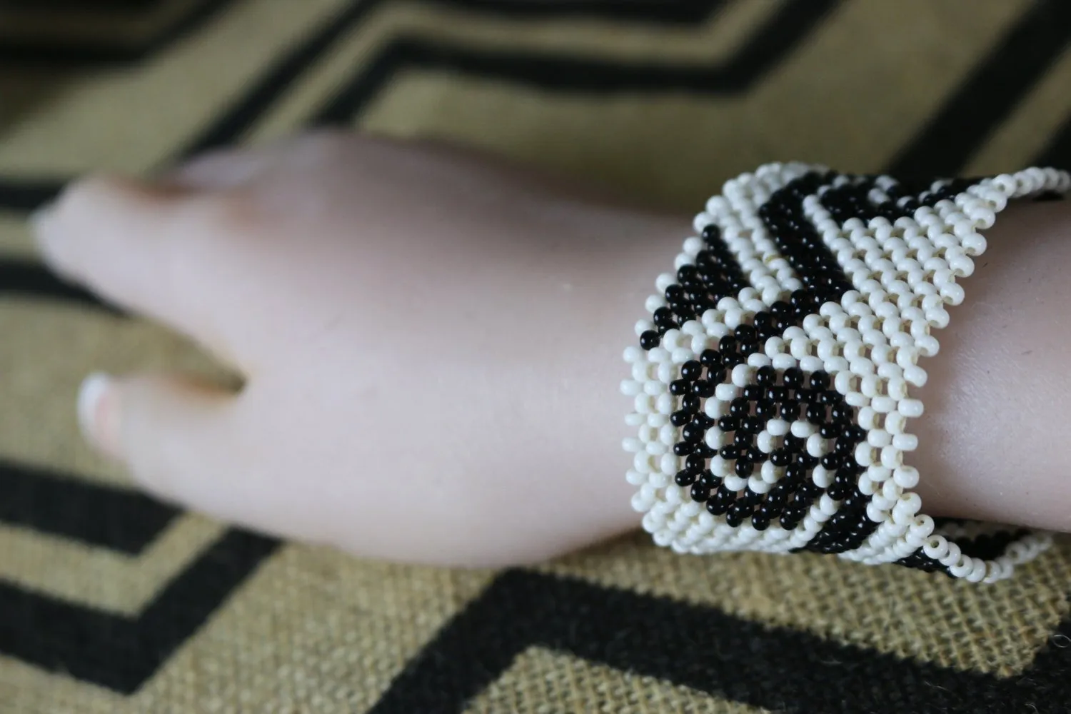 Art# K242  3  inch. Original Kayapo Traditional Peyote stitch Beaded Bracelet from Brazil.