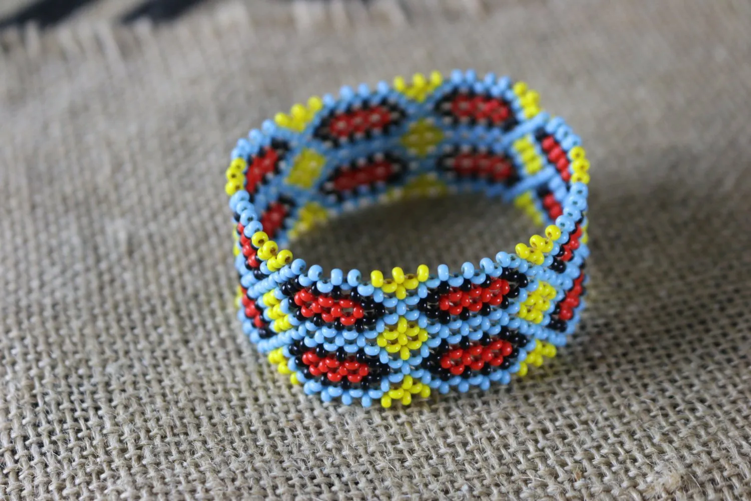 Art# K257  3  inch. Original Kayapo Traditional Peyote stitch Beaded Bracelet from Brazil.