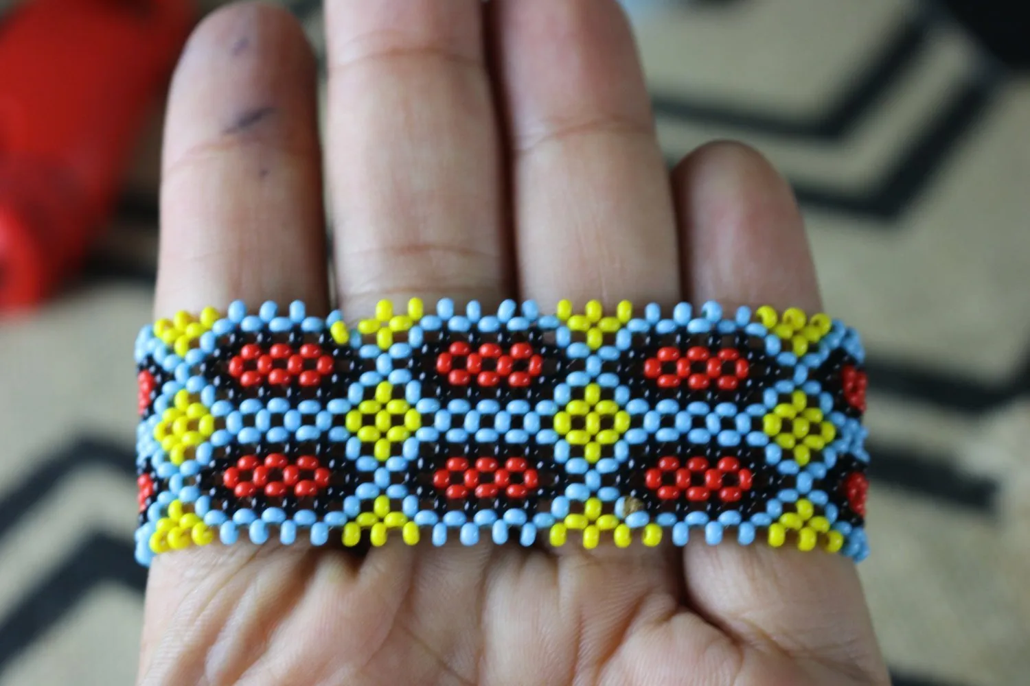 Art# K257  3  inch. Original Kayapo Traditional Peyote stitch Beaded Bracelet from Brazil.