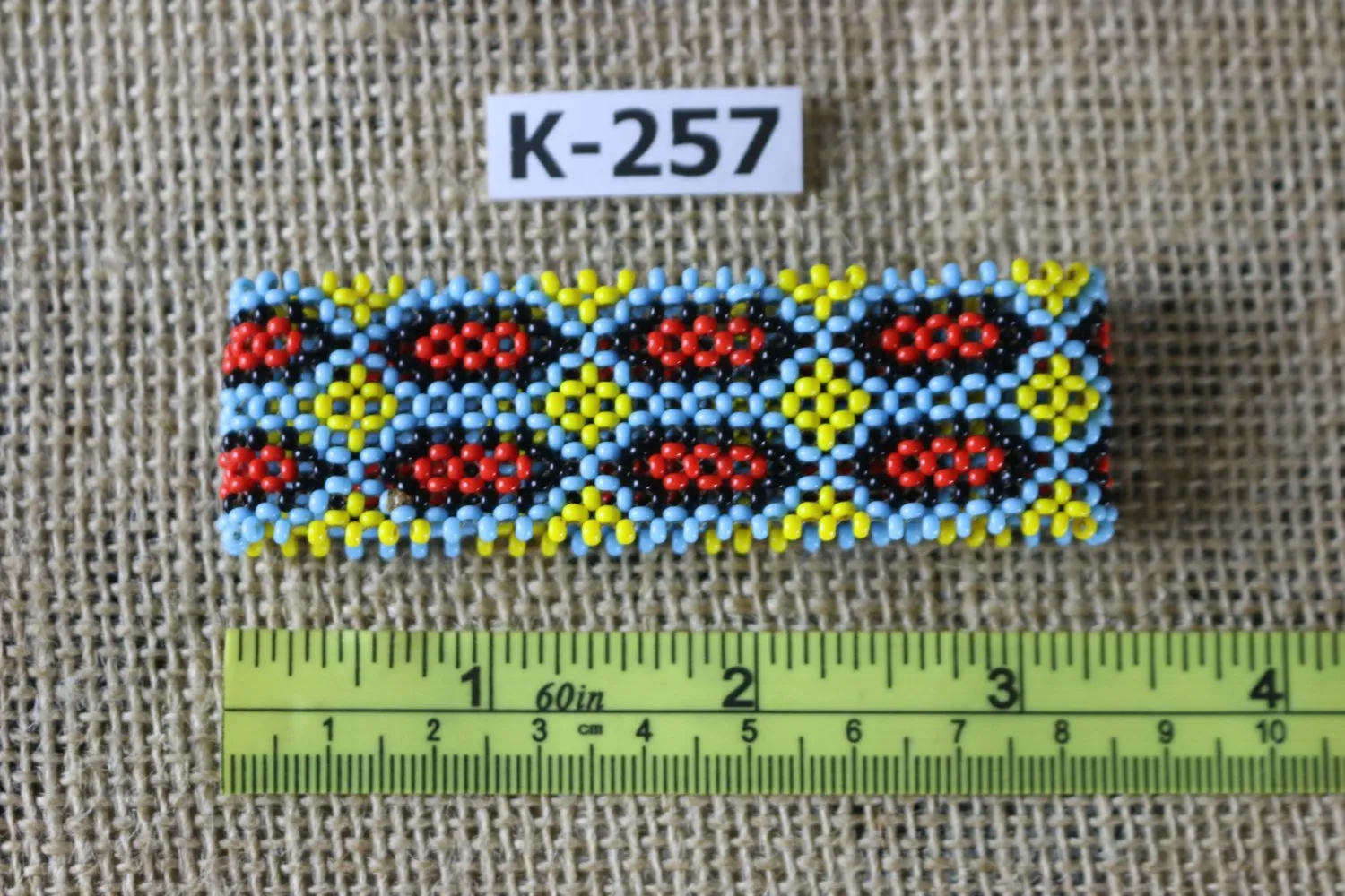 Art# K257  3  inch. Original Kayapo Traditional Peyote stitch Beaded Bracelet from Brazil.