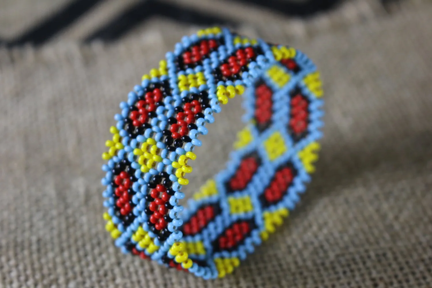 Art# K257  3  inch. Original Kayapo Traditional Peyote stitch Beaded Bracelet from Brazil.