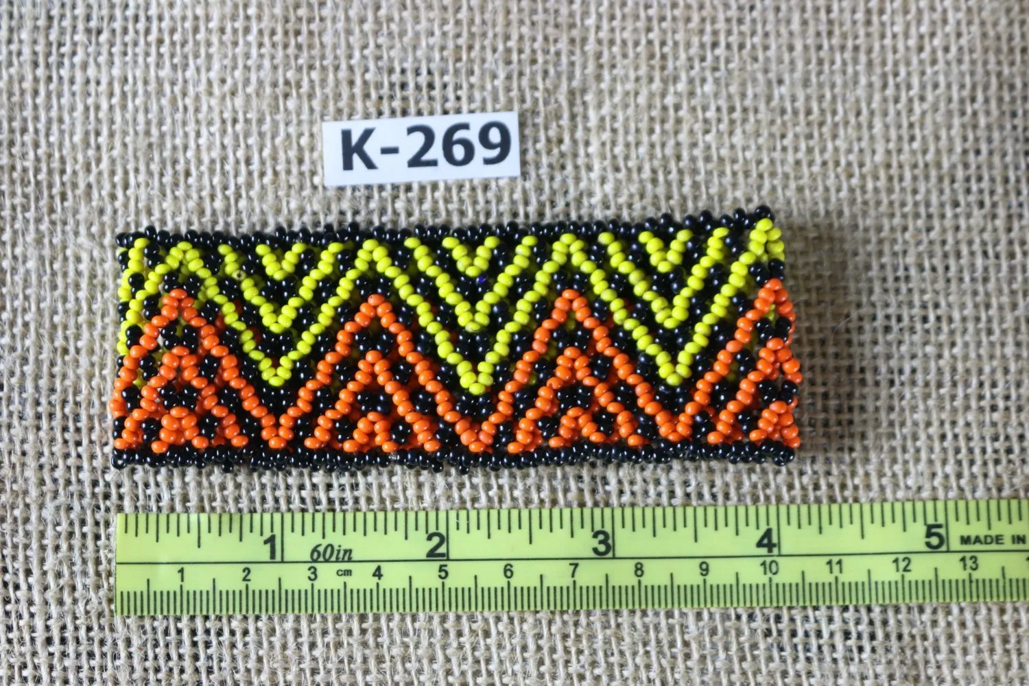 Art# K269  4  inch. Original Kayapo Traditional Peyote stitch Beaded Bracelet from Brazil.