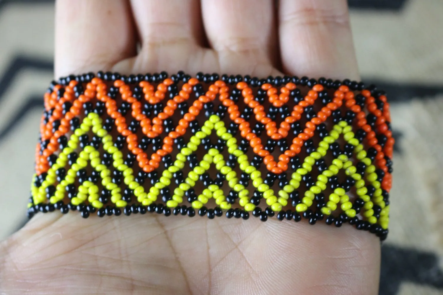 Art# K269  4  inch. Original Kayapo Traditional Peyote stitch Beaded Bracelet from Brazil.