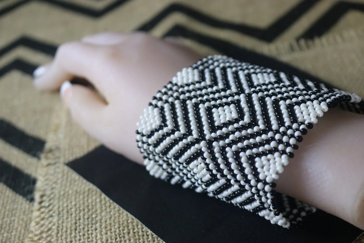 Art# K27  3.5  inch Original Kayapo Traditional Peyote stitch Beaded Bracelet from Brazil.