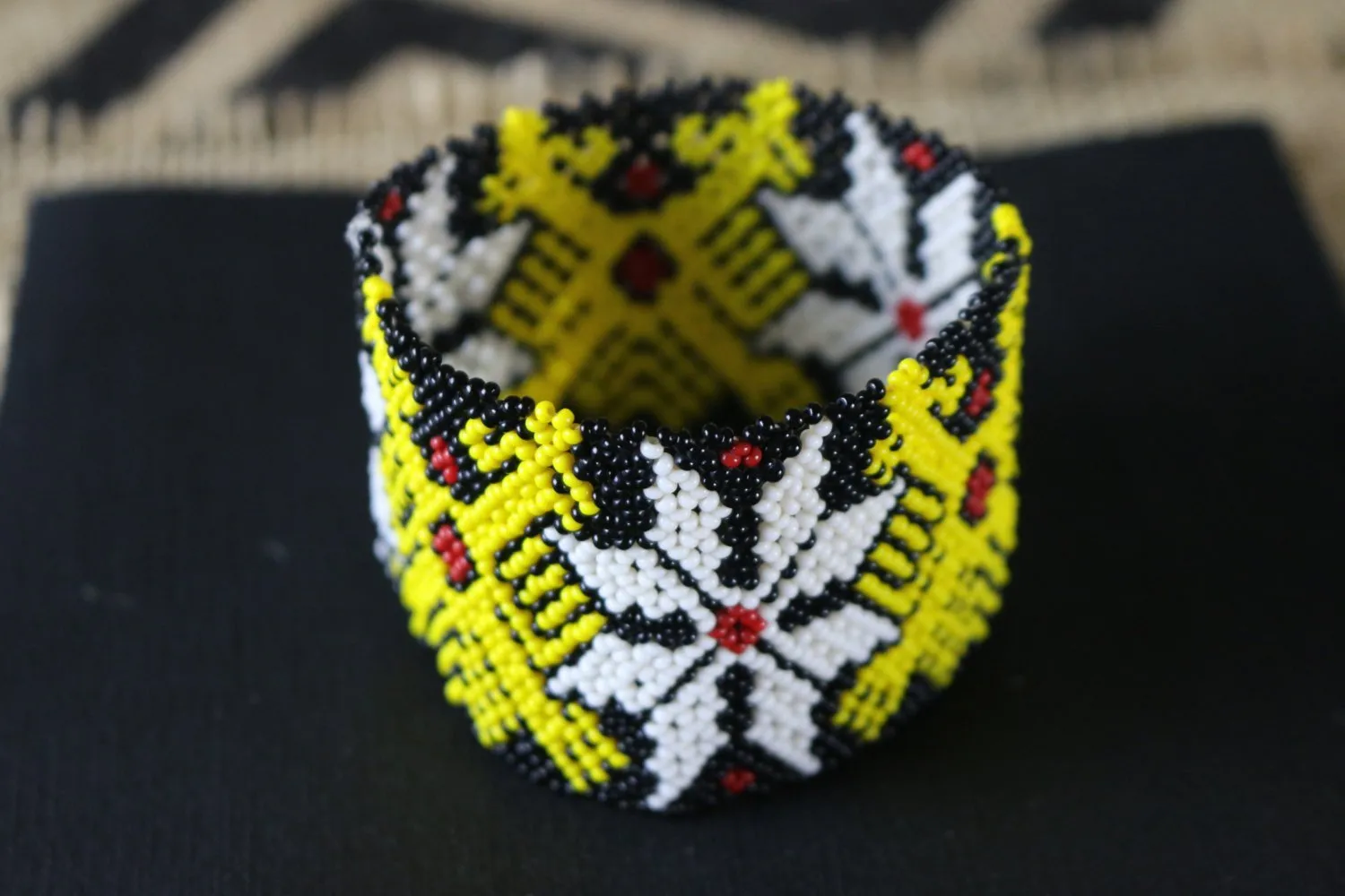 Art# K280  3  inch. Original Kayapo Traditional Peyote stitch Beaded Bracelet from Brazil.