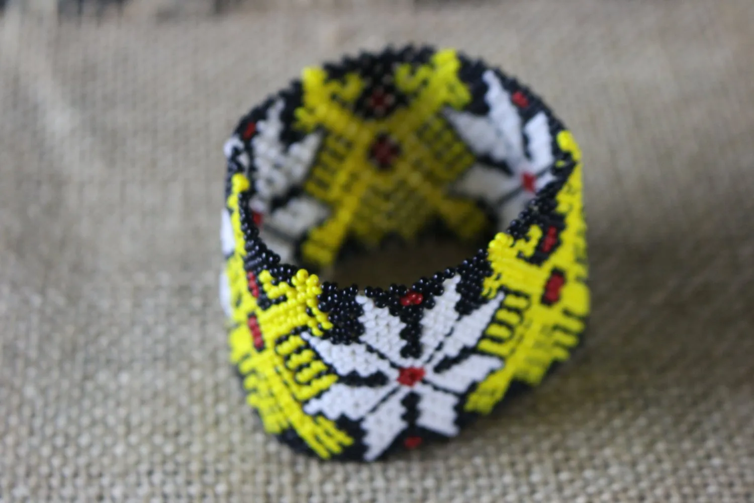 Art# K280  3  inch. Original Kayapo Traditional Peyote stitch Beaded Bracelet from Brazil.