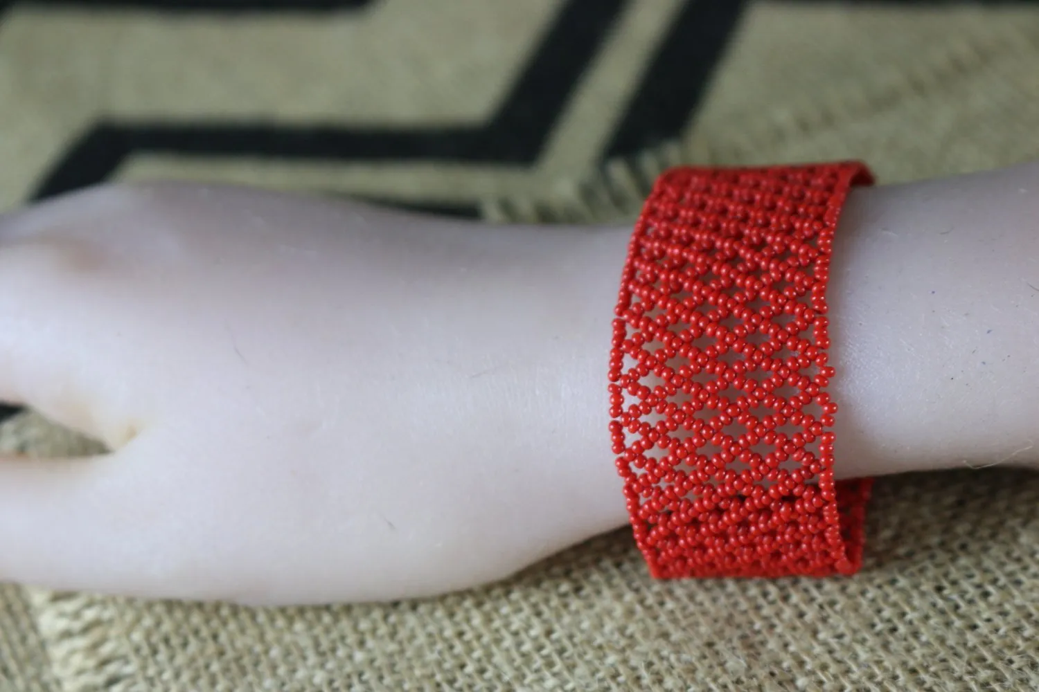 Art# K287  3  inch. Original Kayapo Traditional Peyote stitch Beaded Bracelet from Brazil.