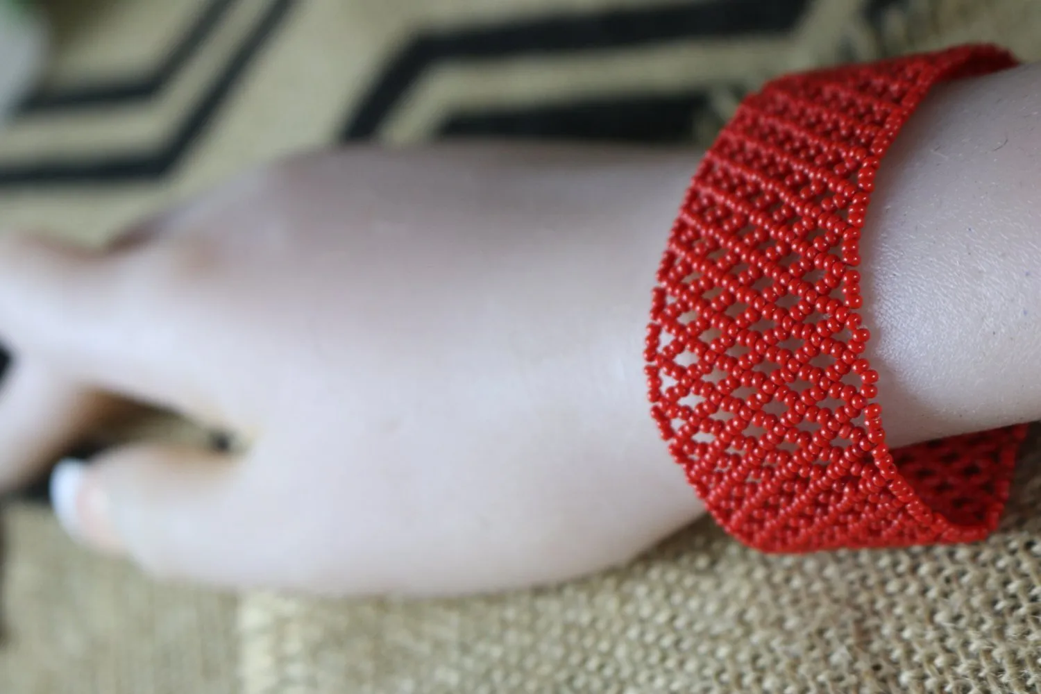 Art# K287  3  inch. Original Kayapo Traditional Peyote stitch Beaded Bracelet from Brazil.