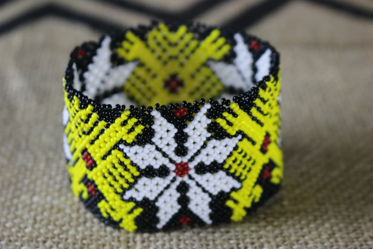 Art# K290  3  inch. Original Kayapo Traditional Peyote stitch Beaded Bracelet from Brazil.