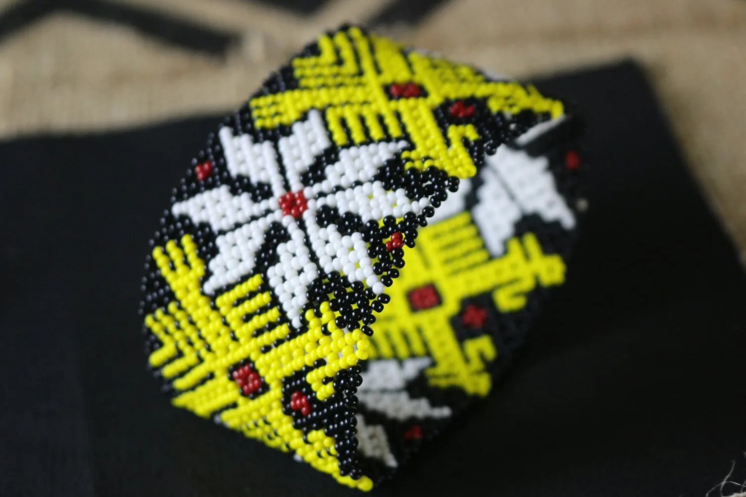 Art# K290  3  inch. Original Kayapo Traditional Peyote stitch Beaded Bracelet from Brazil.