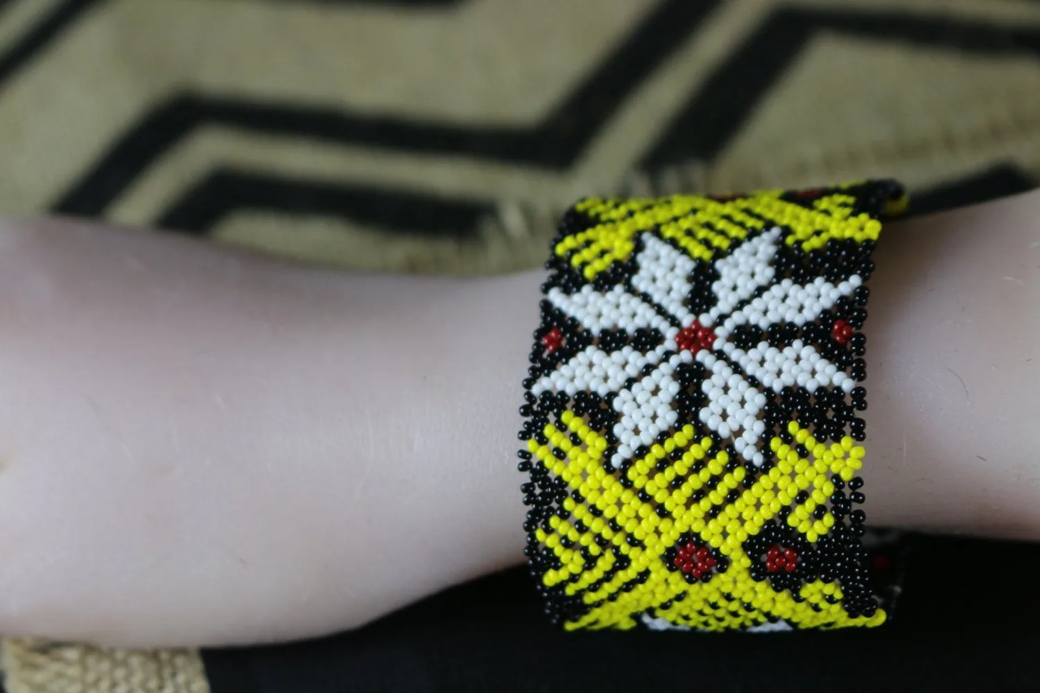 Art# K290  3  inch. Original Kayapo Traditional Peyote stitch Beaded Bracelet from Brazil.